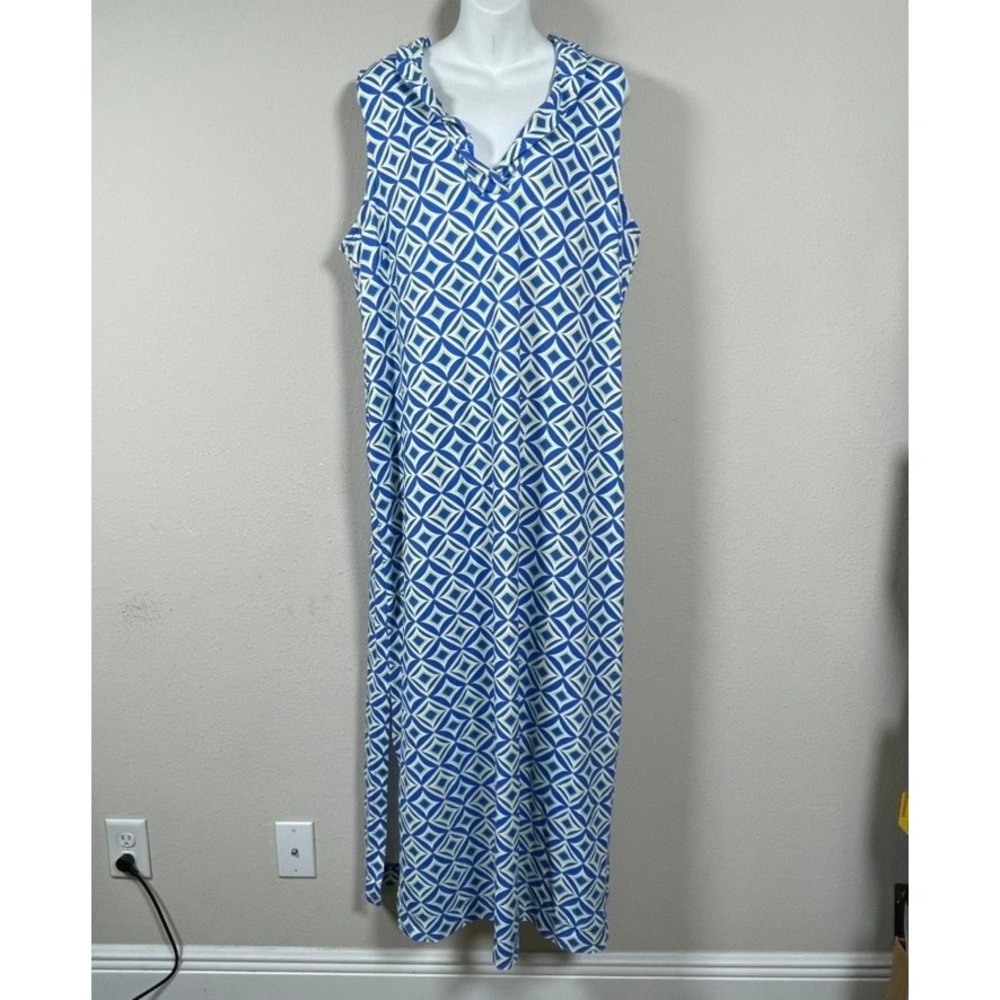 Lulu-B Maxi Dress Women XL Blue‎ Resort Vacation Geometric Sleeveless UPF 50